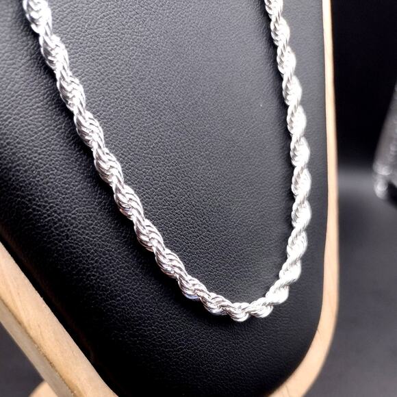 925 Silver Plated Diamond Cut Necklace & Bracelet Set VTG Fashion Birthday Gift - Picture 4 of 9